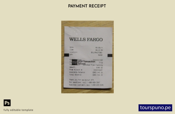 Plantilla de recibo de pago de la empresa Wells Fargo de EE. UU. lista para impr